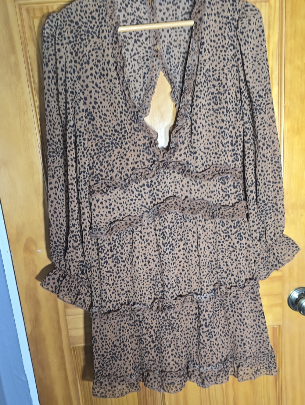 Brown and Black Animal Print Ruffle Dress